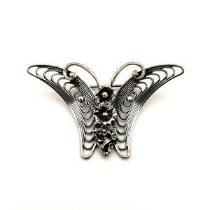 Beau Sterling Silver Flower Center Butterfly Brooch Pin Signed Vintage